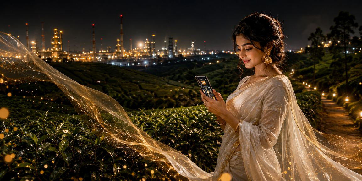 A woman in a saree in Gazipur enjoying casino games and lottery on her mobile